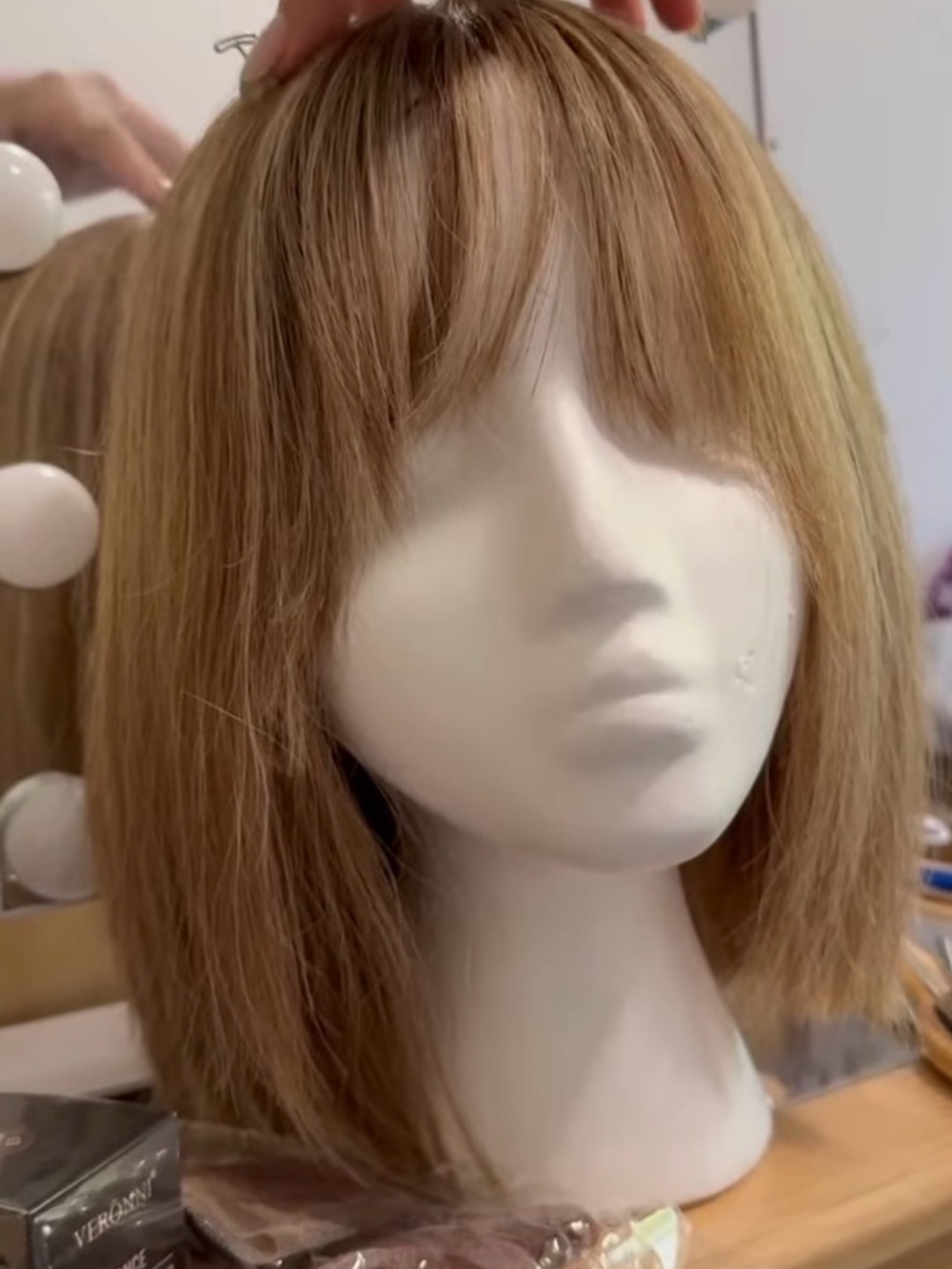 Women's Straight Bob Wig with Blunt Bangs — Light Brown